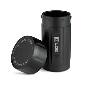 a black body and black cap corloq everyday carry bug out tactical container shown with cap removed