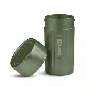 a green body and green cap corloq everyday carry bug out tactical container shown with cap removed